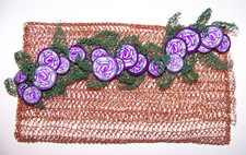 crocheted copper wire, steel wire & polymer clay rose cane clutch purse